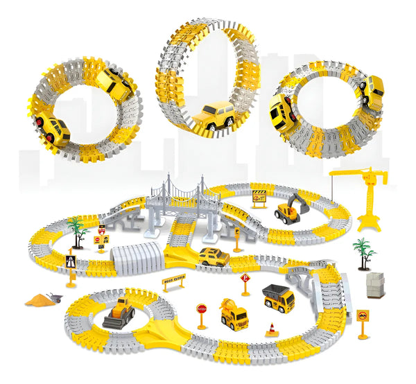 Pista De Carrinhos Construção Brinquedo Infantil 345 Peças Amarelo