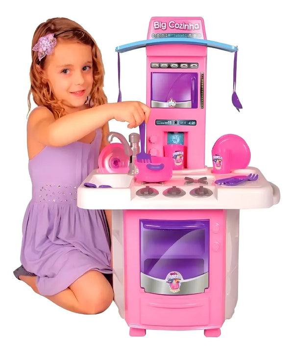 Cozinha Completa Infantil Big Star Rosa 16 Peças com Panelinhas, Talheres, Pratos e Acessórios de Brinquedo para Meninas
