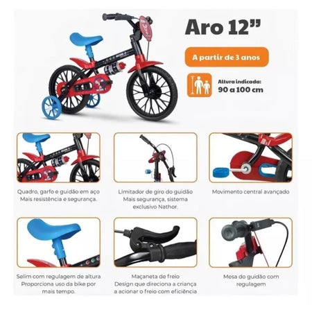Bicicleta Bike Criança 2 A 5 Anos Aro 12 Nathor Infantil C/ Rodinha MENINO e MENINA de 90cm a 1m